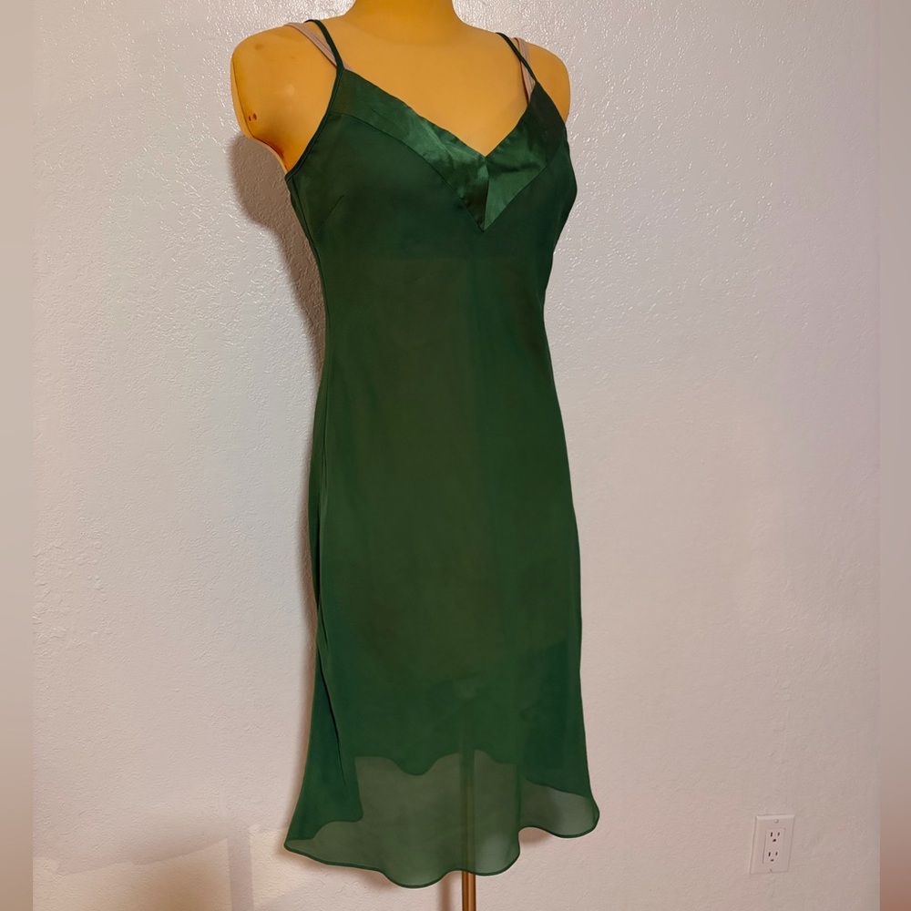 Green Sheer Slip Dress Banana Republic Y2K Satin Trim Spaghetti Strap